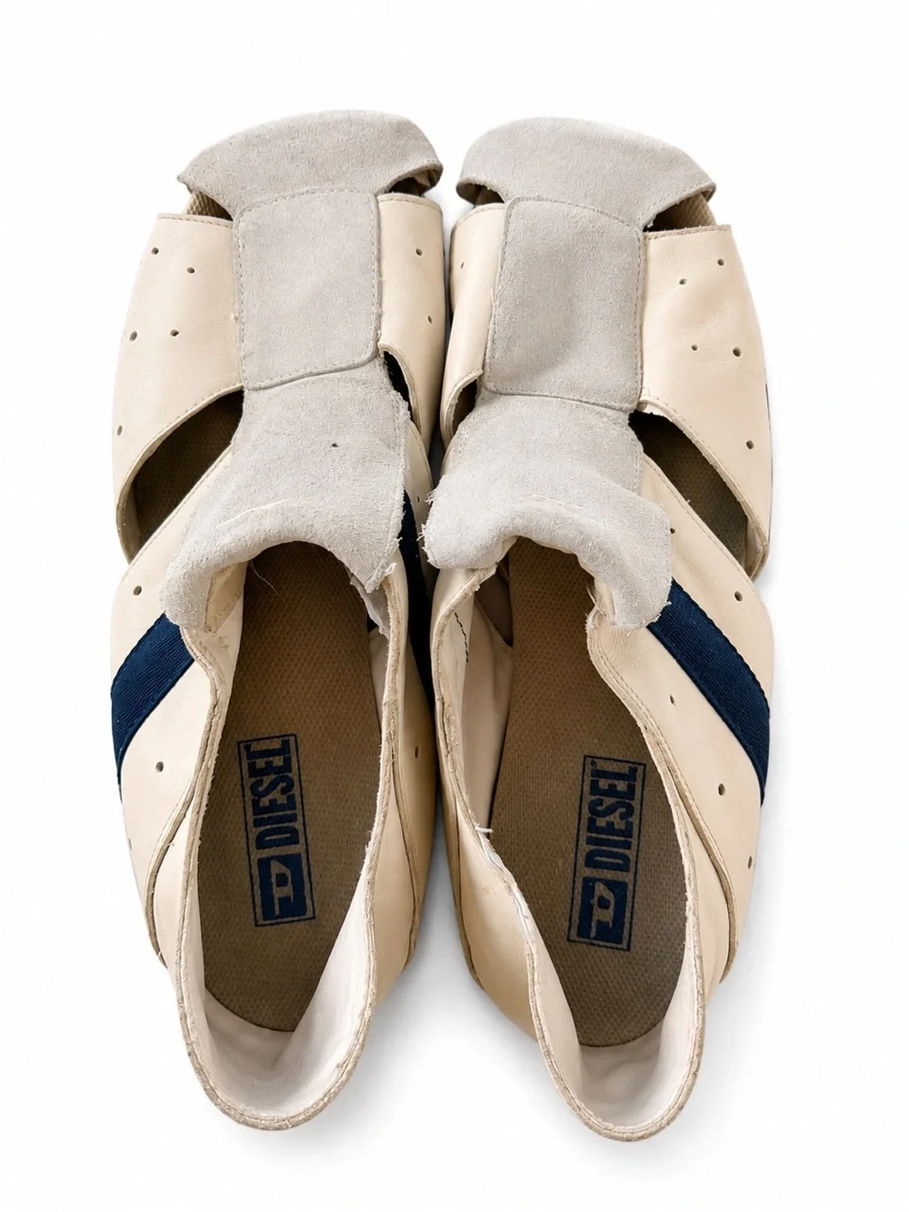 Diesel Men's Beige and Light Gray Suede Leather Boat Shoes